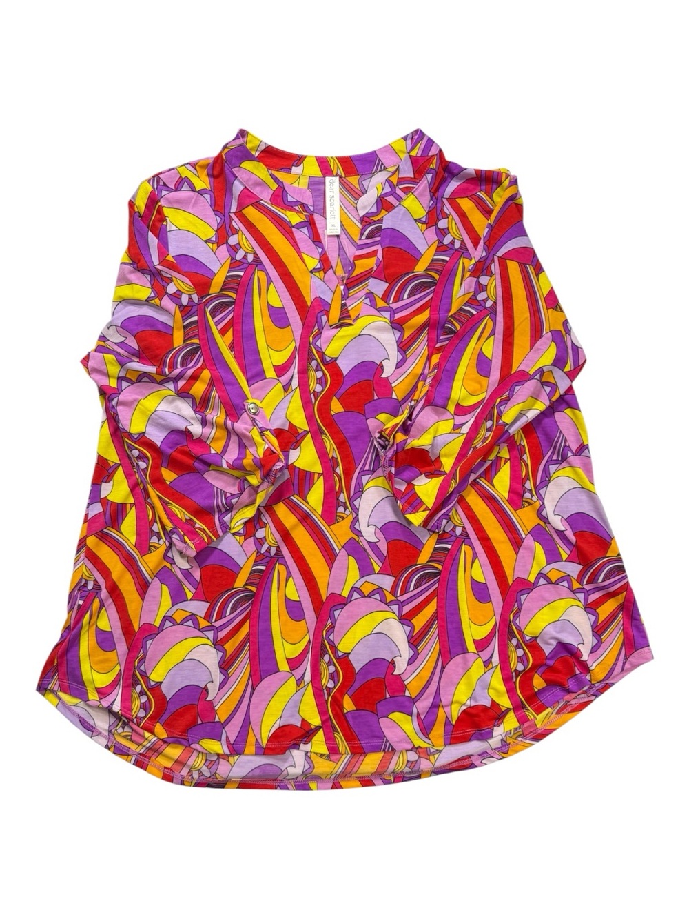Dear Scarlett Abstract Print Blouse XL NWT Colorful Stretch Top